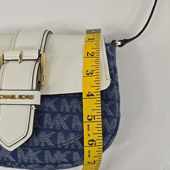 MICHAEL KORS Lillian SMALL CROSSBODY HandBag Purse Denim Blue White Pockets *VGC - Picture 14 of 16